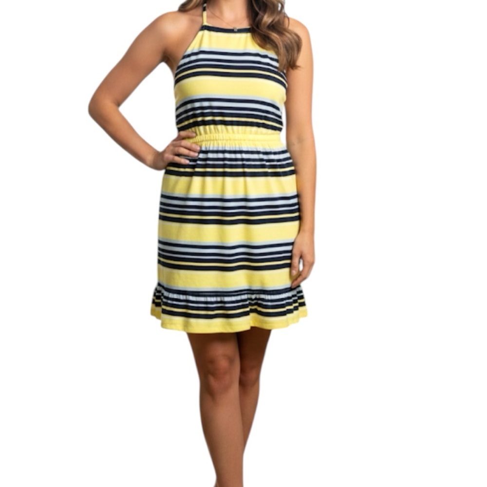 Joe Fresh Yellow Blue Stripe Halter Top Casual Summer Dress Size Large